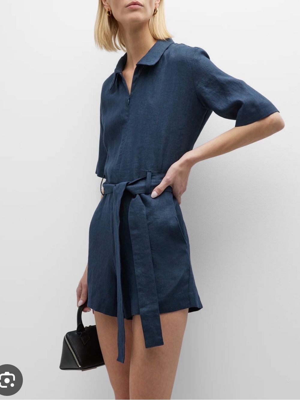 Rivet utility influencer romper navy blue linen small - Picture 2 of 8